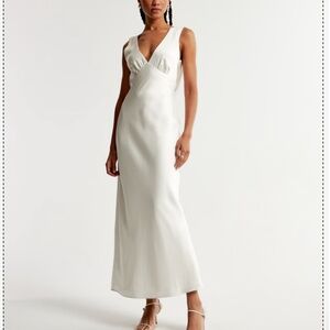 Abercrombie White Plunge Cowl Back Maxi Dress